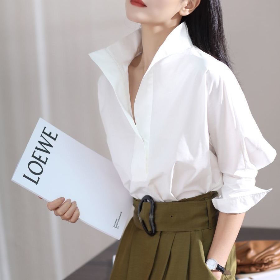 Shirt Camp Collar - Camisa Feminina Solta de Gola Alta